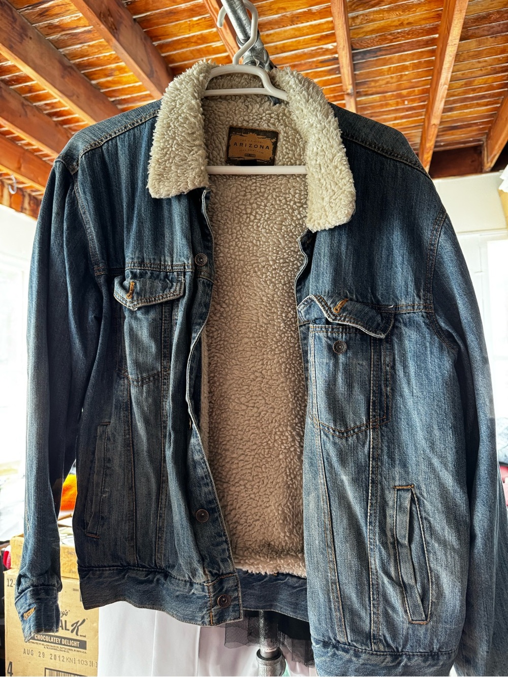 Arizona Jean Company Blue Denim Jacket with Cream Sherpa Lining